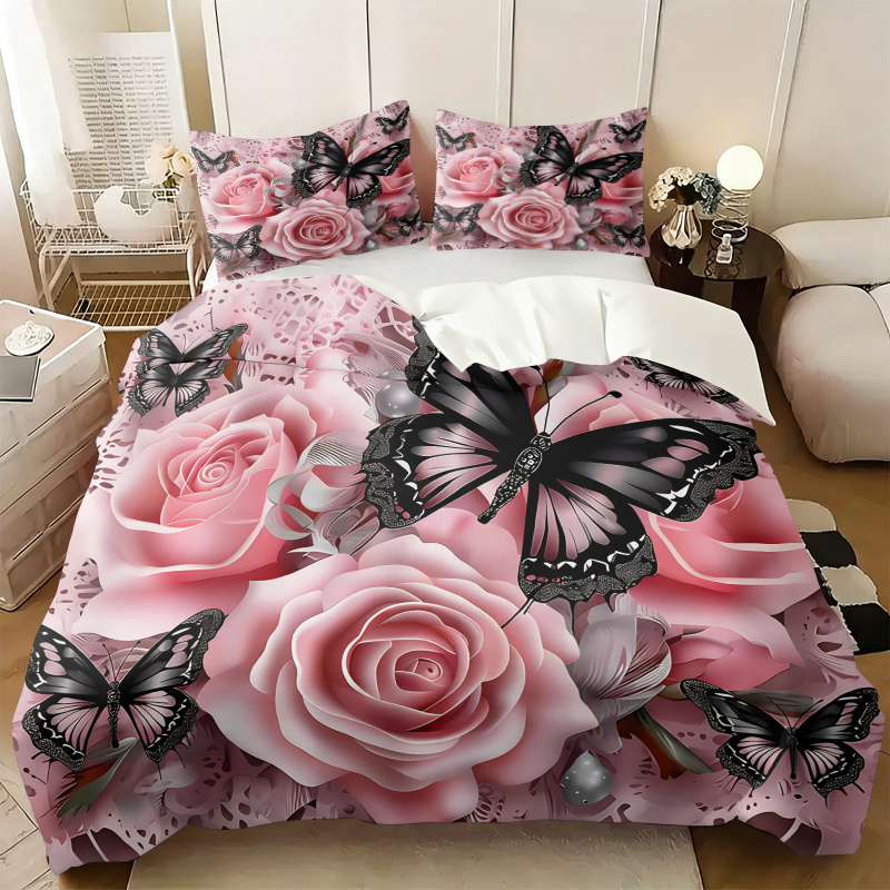 Aesthetic Floral Duvet Cover - Set Penutup Selimut Motif Kupu-kupu Hitam