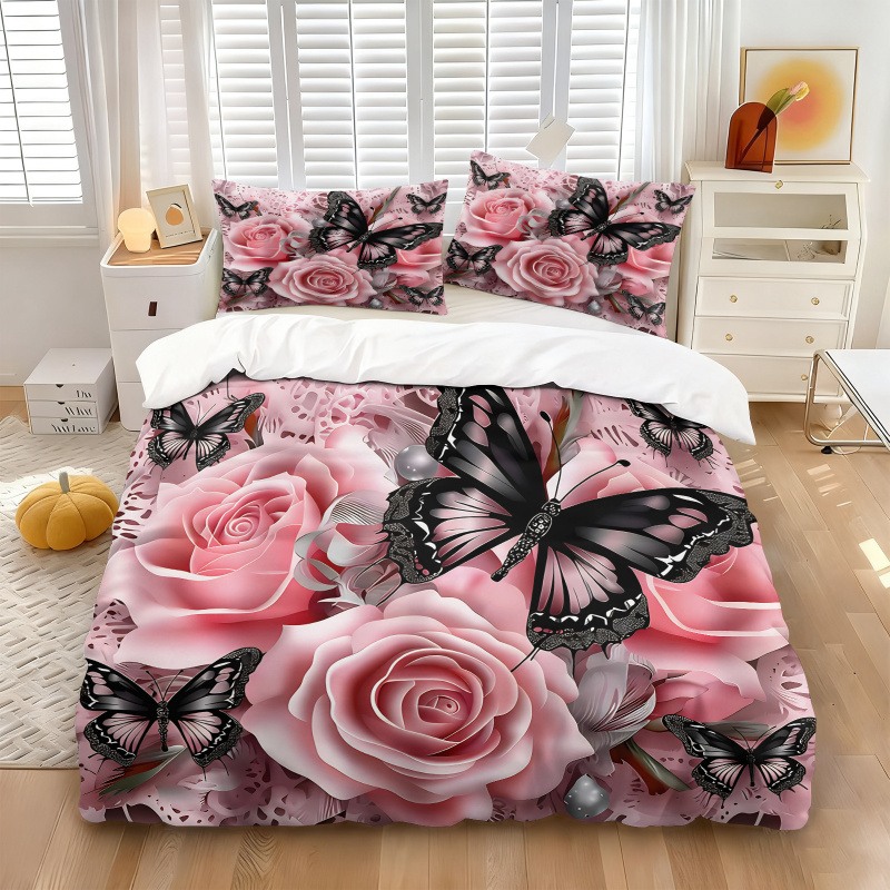 Set Penutup Selimut Motif Kupu - Aesthetic Floral Duvet Cover ulasan dan harga