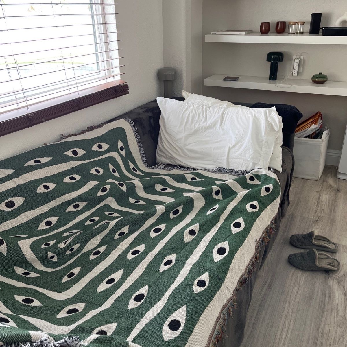 Selimut Jacquard Hijau Putih M - Boho Throw Blanket Fringe ulasan dan harga